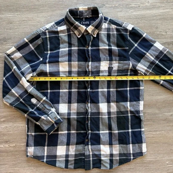 Chaps Performance Flannel Shirt Blue Black Plaid Mens Large Outdoors Button Up - Picture 3 of 5